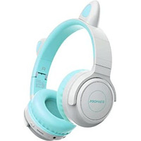 Promate Panda Bluetooth Headphones For Kids-Kawaii Cat Ear Headphones,Max 93Db Volume Limit,Wired/Wireless Kids Headphones With Microsd Card Slot,Led,Mic,40 Hrs Playback Time,3.5Mm Aux,Aqua-Over Ear