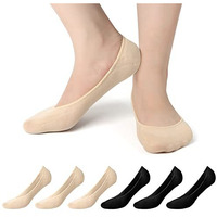 No Show Socks For Women - 6 Pairs Non Slip Invisible Socks Women, Cotton Ultra Low Cut Liner Socks Ladies Trainer Sneaker Socks Shoe Liners For Loafer Flats Boat Shoes Uk Size 5.5 To 8, 3Black+3Nude,