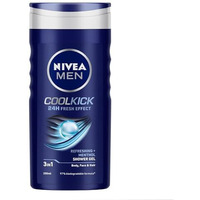 Nivea Men Body Wash, Cool Kick With Refreshing Icy Menthol, Shower Gel For Body, Face & Hair, 250 Ml