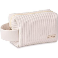 Kroywen Cute Small Makeup Bag Portable Cosmetic Bag Travel Make Up Pouch Waterproof Toiletry Bags For Beauty Accessories Gift For Women And Girls (Beige), 18 X 12.5 X 7.5 Centimeters