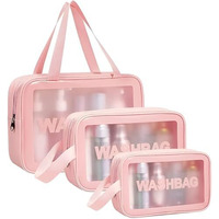 Makeup Travel Pouch Set Of 3  Waterproof Cosmetic Bags For Toiletries, Brushes & Essentials  Lightweight Organizer For Women  Ideal For Travel, Vacation, Daily Use & Gifting (Pink)