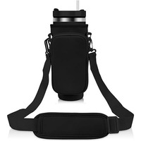 Mtroyaldia Polyester Water Bottle Carrier Bag With Pouch Compatible With 40Oz Tumbler With Handle, Water Bottle Pouch For Quencher H2.0 Flow State, 40 Oz Tumbler (Black)