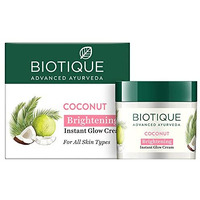 Biotique Coconut Brightening Instant Glow Cream| Lightweight And Non-Greasy | Reduces Dark Spots And Protects Ageing | Nourished And Moisturized Skin |100% Botanical Extracts| All Skin Types | 50Gm