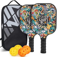 Vinsguir Pickleball Paddle - 2 Premium Graphite Rackets Honeycomb Composite Core With Cushion Comfort Grip & 4 Balls & Portable Racquet Bag (Hand Drawn Doodles + 3 Outdoor Balls +1 Indoor Ball+ Bag)