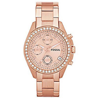 Fossil Chronograph Rose Gold Dial Women Watch Es3352 Stainless Steel, Rose Gold Strap