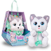Baby Paws Siberian Husky Puppy Toy With Cute Swaddle Bag|Scan Qr Code For More Interactive Roleplay,Pretend Play Toy|Make 5 Adorable Sounds Kids Toys For Ages 4+|Birthday Gift For Pet Lovers -22 Cm