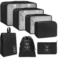 Ladiosa Packing Cubes For Travel, Travel Organizer, Travel Essentials, Packing Cubes, Packing Bags For Clothes, 7 Pcs, Black
