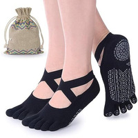 Dhvaja Anti Bacterial Non Slip Yoga Socks For Women Girls,Anti Slip Five Toe Ankle Length Cotton Socks For Gym Workout,Ballet Dance, Barre,(1 Pair/Multicolour)