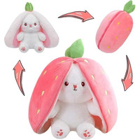 Namani Carrot Strawberry Bunny Animal Soft Toy Reversible Cuddle Plush Toy With Zipper Cute Soft Rabbit Pillow For Kids & Adults Safe & Durable Super Soft Gift Item Toy For Kids 35Cm (Pouch Rabbit)
