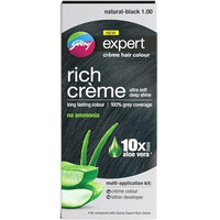 Godrej Expert Rich Crme Hair Colour For Women & Men  Natural Black Shade 1.00 (50Ml + 50G) | No Ammonia | 10X Aloe Vera & 100% Grey Coverage
