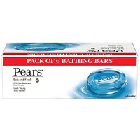 Pears Soft & Fresh Bathing Soap Bar 125 G (Pack Of 6) With Glycerin & Mint, Cooling Soap For Glowing Skin & Body - Paraben Free, For Men & Women