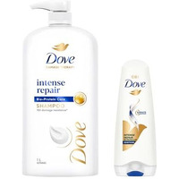 Dove Intense Repair Shampoo 1 Litre + Conditioner 175Ml, Combo | For Dry And Damaged Hair | Enriched With Fibre Actives | Strengthens Smooth & Strong Hair