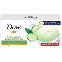 Dove Fresh Beauty Bar (Pack Of 6) 75G Each For Hydrated Skin With Cucumber & Green Tea Leaves Scent