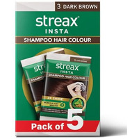 Streax Insta Shampoo Hair Colour For Women And Men, Dark Brown- Pack Of 5 | 100% Grey Coverage In 5 Minutes | Long Lasting, Easy To Use