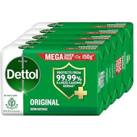 Dettol Original Germ Protection Bathing Soap Bar (750Gm) | Kills 99.99% Germs, 150 - Pack Of 5 (Packaging May Vary)