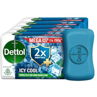Dettol Icy Cool Bathing Soap Bar With 2X Menthol (750Gm), 150Gm - Pack Of 5