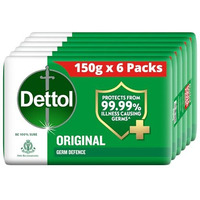 Dettol Original Germ Protection Bathing Soap Bar (900Gm) | Kills 99.99% Germs, 150G - Pack Of 6