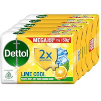 Dettol Lime Cool Bathing Soap Bar With 2X Menthol, 150Gm- Pack Of 5