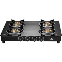 Sunflame Pride 4 Burner Gas Stove | 2 Medium And 2 Small Brass Burners | 2-Years Product Coverage By Sunflame | Ergonomic Knobs | Easy To Maintain L Toughened Glass Top | Pan India Presence| Black