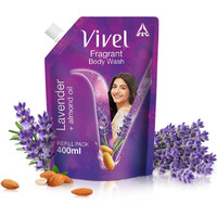 Vivel Fragrant Body Wash, Lavender & Almond Oil Shower Gel, 400 Ml Supersaver Refill Pouch, Moisturizing Bodywash, Soft & Smooth Skin, Effective Cleansing, For Women & Men