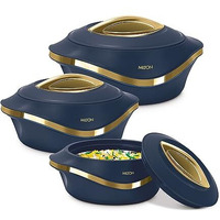 Milton Pearl Inner Stainless Steel Jr. Casserole Set Of 3 (455 Ml, 860 Ml, 1270 Ml), Blue