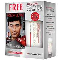 Revlon Top Speed Hair Color For Men Natural Black With Outrageous Conditioner 190Ml | 100% Grey Coverage In 5 Minutes | Prevent Fading, Add Volume, Softness & Shine To Hair