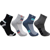 Bonjour Men's Cotton Cushioned Ankle Length Sports/Athletic Socks -Pack Of 4, Assorted