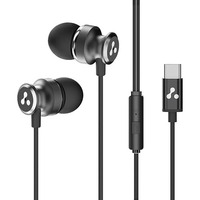 Ambrane Type-C Wired Earphones, 10Mm Bass Drivers, Inline Controls For Type C Smartphones, Iphone 15 & Laptop, 1.2M Braided Anti Tangle Wire With Mic For Clear Calling (Stringz 03, Black) - In Ear