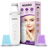 Agaro Ultrasonic Facial Skin Scrubber For Wet Skin,Blackheads Remover And Facial Pores Cleaner With 4 Modes,Stainless Steel Spatula,Rechargeable,White,Facial Cleansing Tool