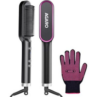 Agaro Hair Straightening Brush, Hair Straightening Comb For Women, Fast Heating, Ionic Care, 5 Heat Settings, Hair Straightener, Hot Brush, Gives Naturally Straight Hair In 5 Mins, Black, Hsb2107
