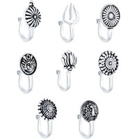 Yellow Chimes Beautiful Classic Designs Non- Piercing 8 Pcs Combo By Yellow Chimes Nose Ring For Women (Oxidized Silver) (Yctjnp-01Oxd8Ps-Sl)