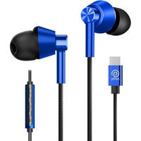 Ptron Boom Play X1 In Ear Type C Wired Headphones With Mic, 13Mm Driver For Immersive Audio, 1.2M Fish Scale Style Tangle-Free Cable, In-Line Controls, Metal Buds, Snug-Fit & Wide Compatibility (Blue)