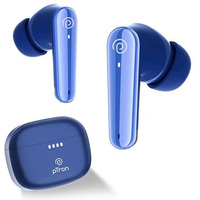 Ptron Basspods Tour Tws Earbuds With 3D Audioscape, 45Hrs Playtime, Trutalk Ai-Enc Calls, 50Ms Low Latency Sync, Bt V5.3, Type-C Fast Charging, Voice Asst. & Ipx5 Water Resistant (Blue)