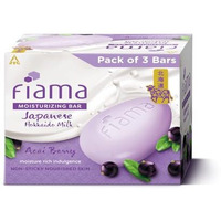 Fiama Moisturizing Soap Bar, Japanese Hokkaido Milk & Acai Berry, Soap Pack Of 3, Non-Sticky Moisturized Skin, 1/3Rd Skin Moisturizers, Vitamin F, Fragrant Freshness