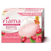 Fiama Moisturizing Soap Bar, Japanese Hokkaido Milk & Goji Berry, Soap Pack Of 3, Non-Sticky Moisturized Skin, 1/3Rd Skin Moisturizers, Vitamin F, Fragrant Freshness