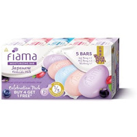 Fiama Moisturizing Soap Bars Celebration Pack, Japanese Hokkaido Milk & Berries, Fiama Soaps Pack Of 5, Non-Sticky Moisturized Skin, 1/3Rd Skin Moisturizers, Vitamin F, Buy 4 Get 1 Free