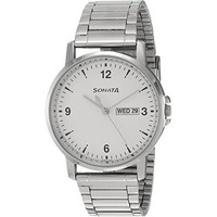 Sonata Quartz Analog With Day And Date White Dial Stainless Steel Strap Watch For Men-Ns77083Sm01