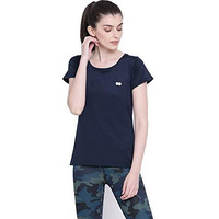 Clovia Women's Activewear Short Sleeve Sports T-Shirt (At0112P08_Blue_L)
