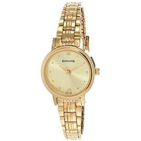 Sonata Quartz Analog Champagne Dial Metal Strap Watch For Women-Ns8096Ym02