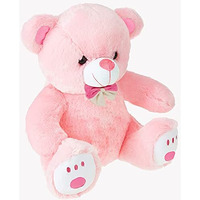 Webby Plush Cute Sitting Teddy Bear Soft Toys With Neck Bow And Foot Print, Pink 35 Cm
