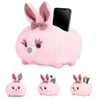 Webby Plush Baby Rabbit Teddy With Neck Bow Multi Purpose Holder Soft Toys, Glitter Eyes Soft Toy, Pink