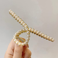 Annacreations Golden Large Metal Pearl Hair Clutcher Hair Claw Hair Accessories For Women Girls (Pack Of 1) Large