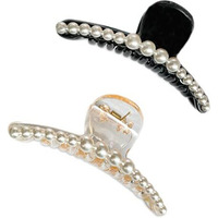 Annacreations Korean Fashionable Fancy Stylish Large Pearl Hair Claw Clips Long Hair Jaw Clips Clutches Barrettes Hair Accessories For Women And Girls Set Of 2