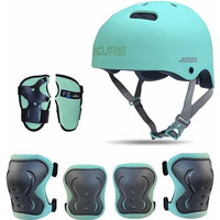 Jaspo Sx 4 Ultra Protective Set For Skating, Cycling Helmet Set With Knee Pads Elbow Pads Wrist Guards, Adjustable Helmet, Protective Gear Set For Bicycle Roller Skating Skateboarding (M, Color-Cyan)