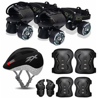 Jaspo Unisex Tenacity Pro Adjustable Senior Outdoor Wheel Roller Skates Combo Suitable For Age Group 6 To 14 Years (Skates+ Helmet + Knee Guard+ Elbow Guard +Wrist Guard+Key) (Black)