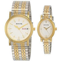 Sonata Quartz Analog White Dial Stainless Steel Strap Watch For Couple-Ns11418100Bm01P