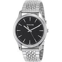 Sonata Quartz Analog Black Dial Stainless Steel Strap Watch For Men-Ns77082Sm01