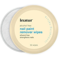 Inatur Nail Paint Remover Wipes (50 Wipes) - Ethanol & Alcohol Free, Oil-Based, With Almond Oil & Vitamin E, Strengthens Nails, Nourishes Cuticles, 100% Natural & Vegan Nail Polish Remover, Kids Safe