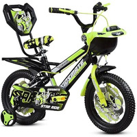 Kidsmate Star Ride 14T Kids Bicycle With Training Wheels | Cycle For Kids Featuring Front Basket, Adjustable Seat & Strong Steel Frame | Perfect First Ride Kids Cycle For 2-5 Years - Neon Green