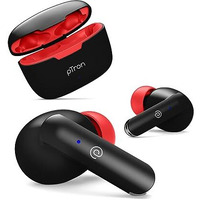 Ptron Bassbuds Duo In-Ear Wireless Earbuds, Immersive Sound, 32Hrs Playtime, Clear Calls Tws Earbuds, Bluetooth V5.1 Headphone, Type-C Fast Charging, Voice Assist & Ipx4 Water Resistant (Black & Red)
